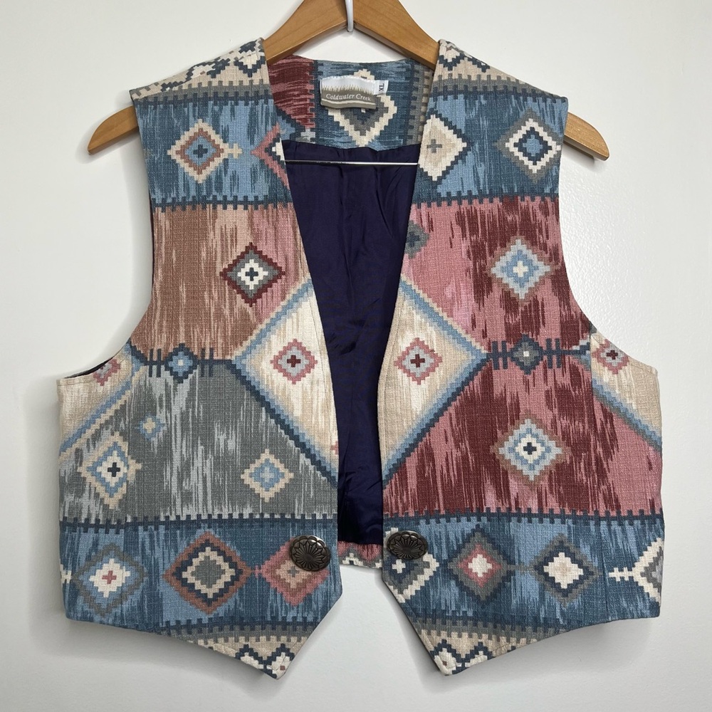 Vintage Coldwater Creek Aztec Southwest Open Front Vest Women’s Size XL